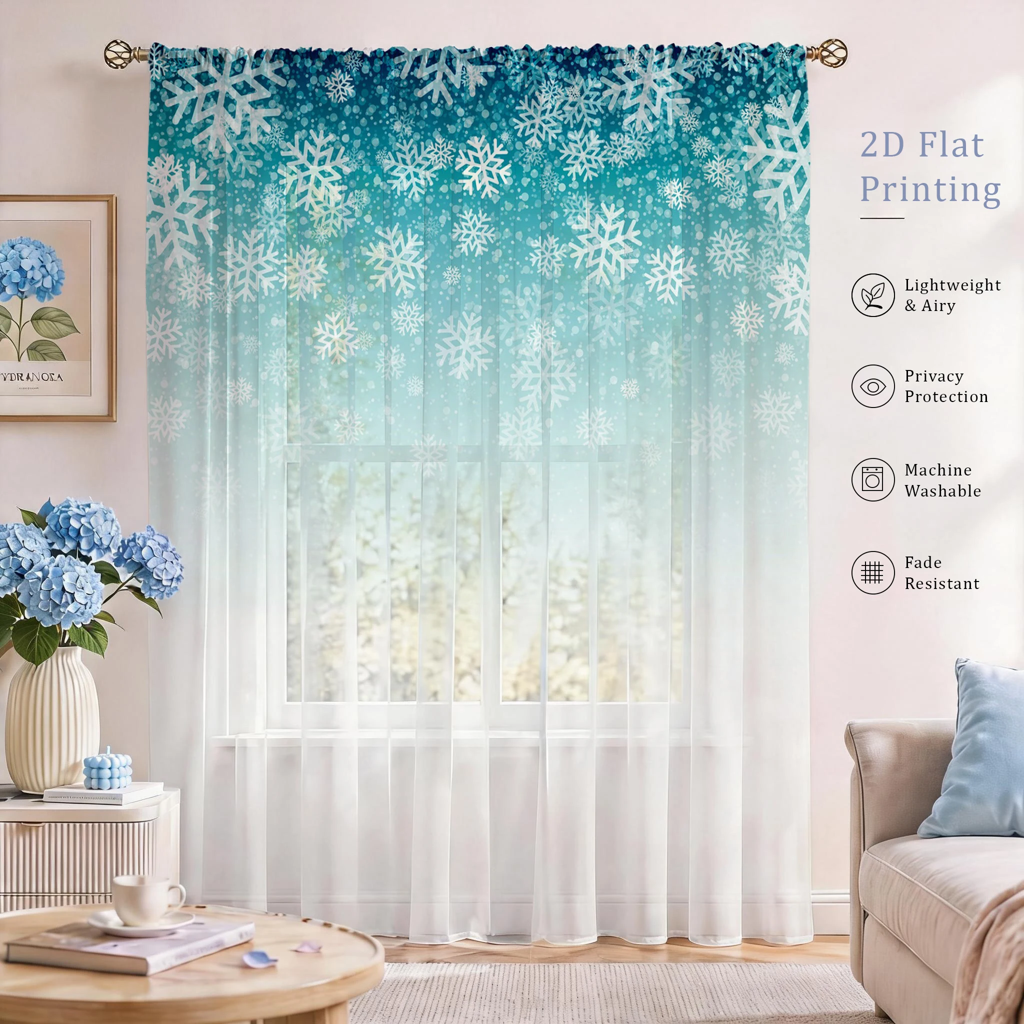 Good Floral & Wedding Decor Supply - ستارة شفافة بنقشة زهور متدرجة، قماش