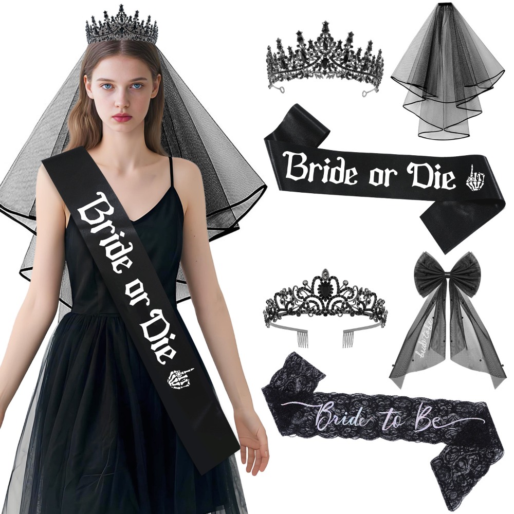 3 قطعة اكسسوارات العازبة السود - مراجعة Bride Tribe Sash وسعره